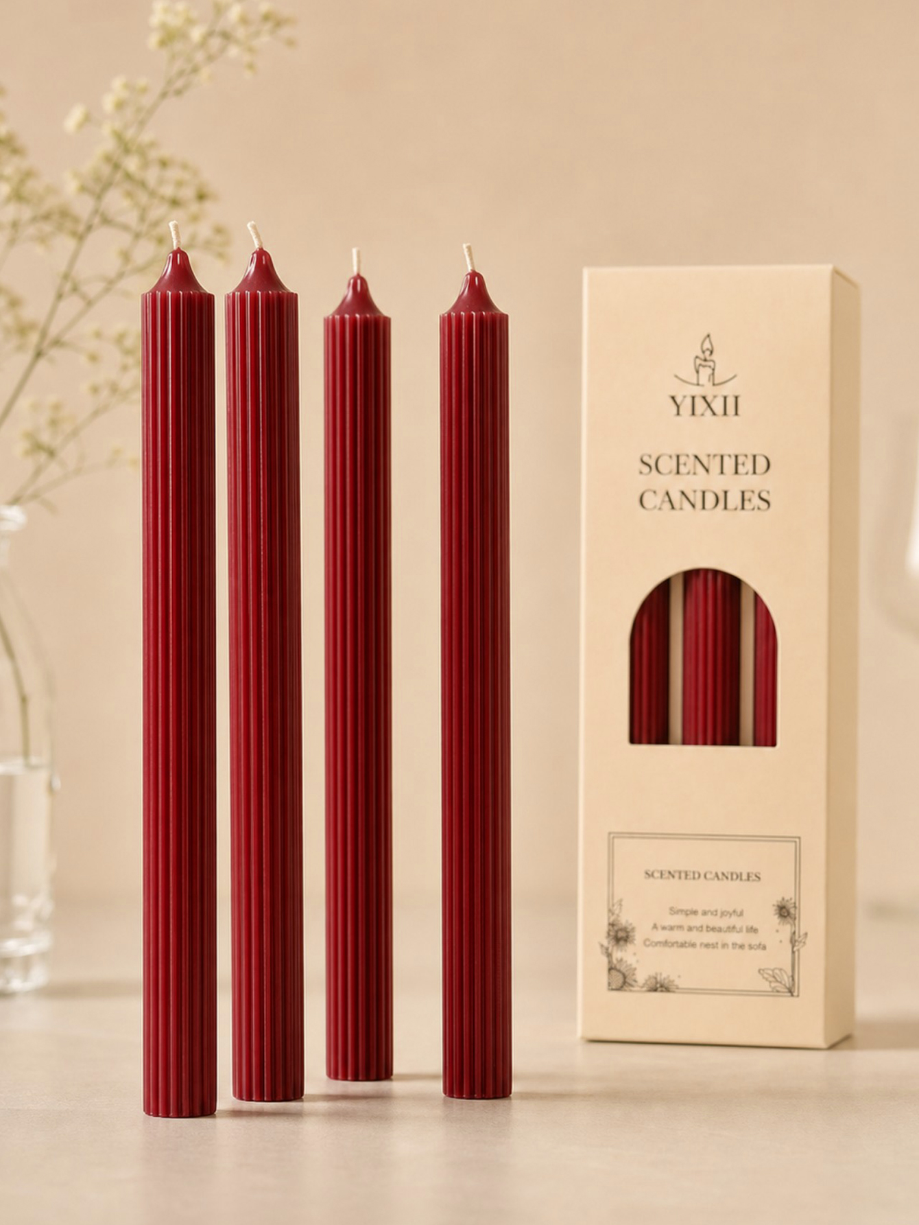 Home Fragrance No 4 - 4pcs 25cm wine red aromatherapy candle