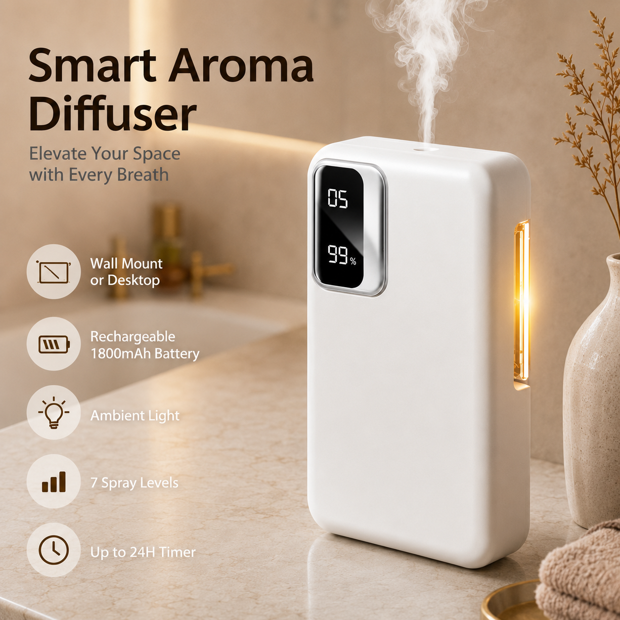 Smart Aroma Diffuser, 1800mAh  – Home Fragrance Room Spray recenzja i cena